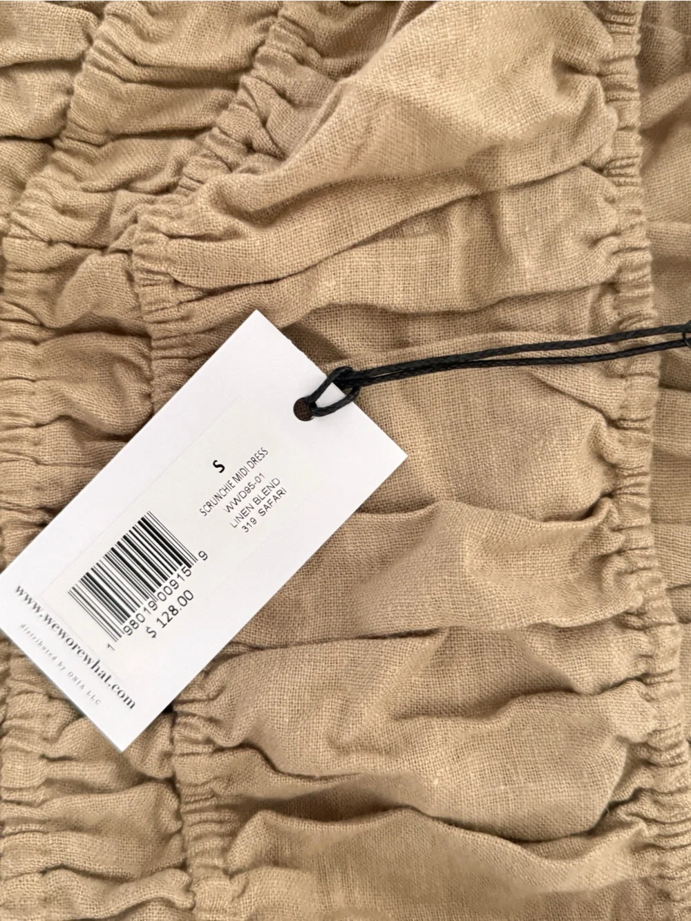 NWT-WeWoreWhat Linen blend Ruched Midi Dress in Safari- S